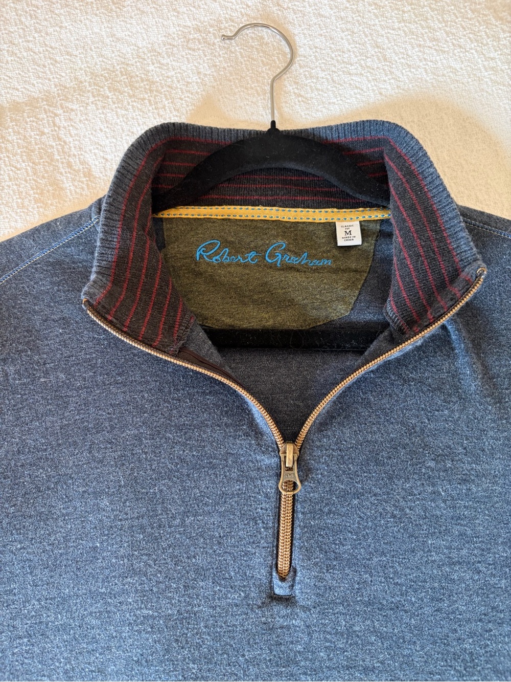 Robert Graham Men’s Slate Blue Quarter Zip Pullover Size M Contrast Stitching